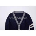 Boy's Knitted Contrast Color Arm Detailed School Cardigan